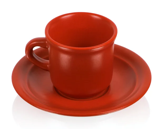 Rote Tasse auf roter Untertasse — Stockfoto