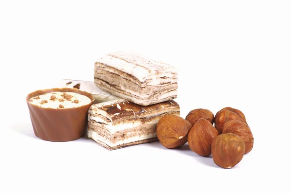 Chocolate and nuts isolated — Stock Photo, Image