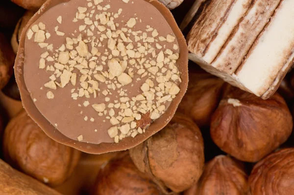 Chicchi di caffè, cannella e noci — Foto Stock