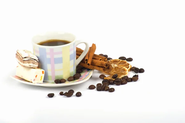 Cup of coffee with ingredients — Stock Photo, Image