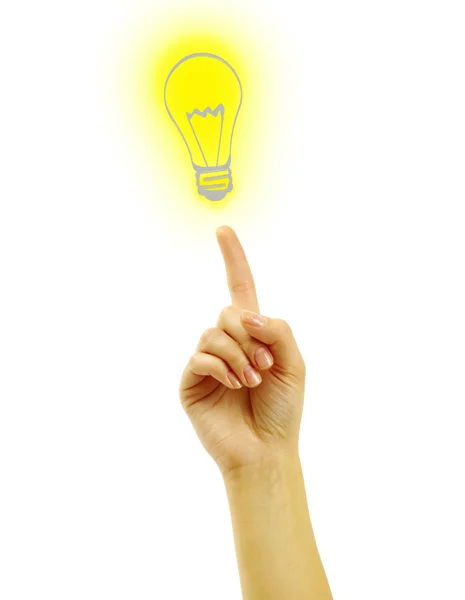 Hand with a drawing light bulb — Stock Photo, Image