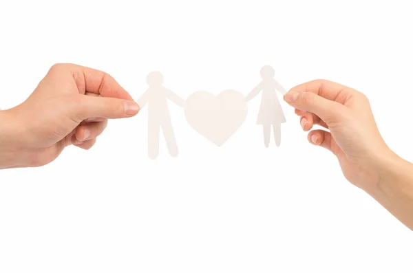 Paper family in hands isolated — Stock Photo, Image