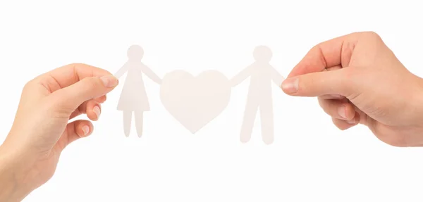 Paper family in hands isolated — Stock Photo, Image