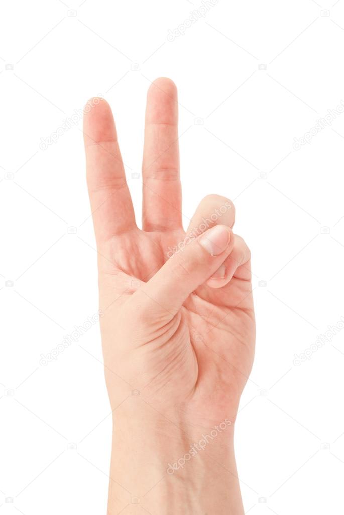 Hand with two fingers up in the peace or victory symbol