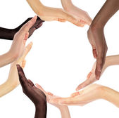 Konceptuální symbol mnohonárodnostní lidských rukou dělat kruh