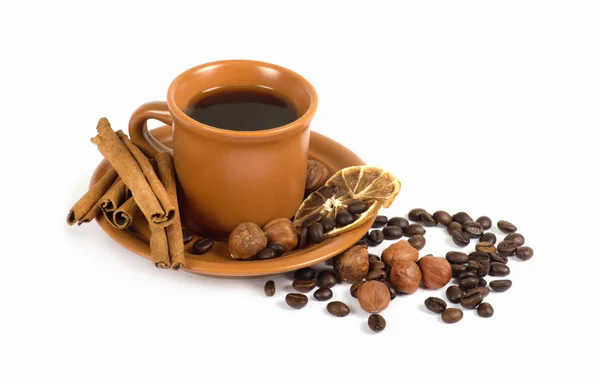 Koffie met ingrediënten — Stockfoto