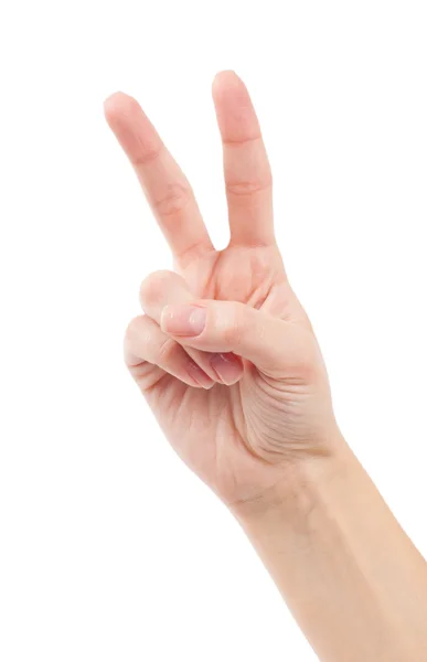 Hand with two fingers up in the peace — Stock Photo, Image