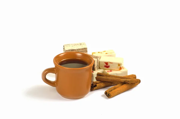 Kaffe, sötsaker och kanel — Stockfoto