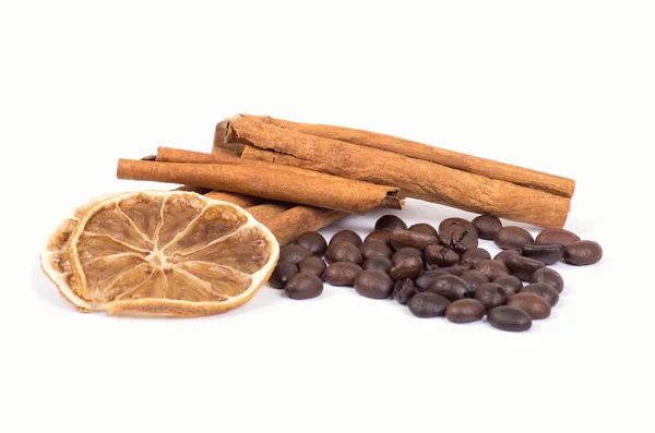 Cannella, limone e chicchi di caffè — Foto Stock