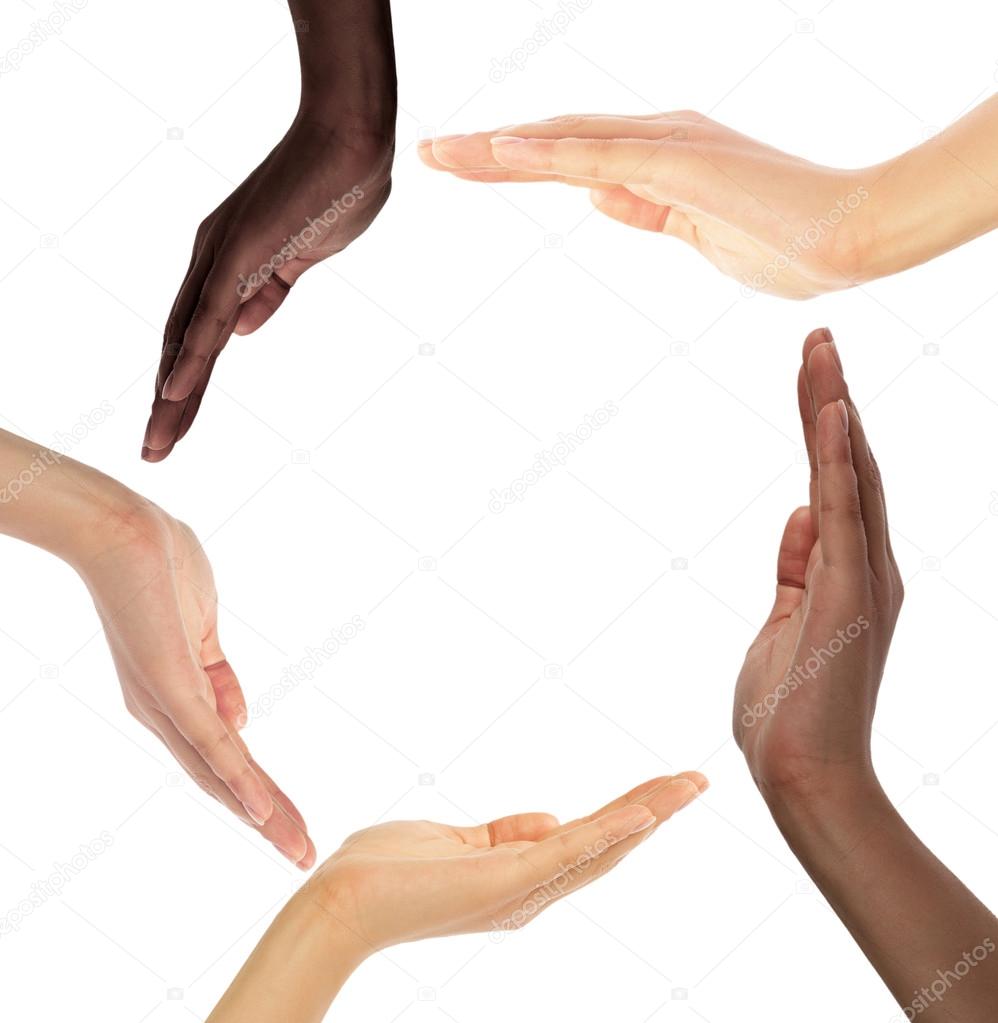 Multiracial human hands making a circle