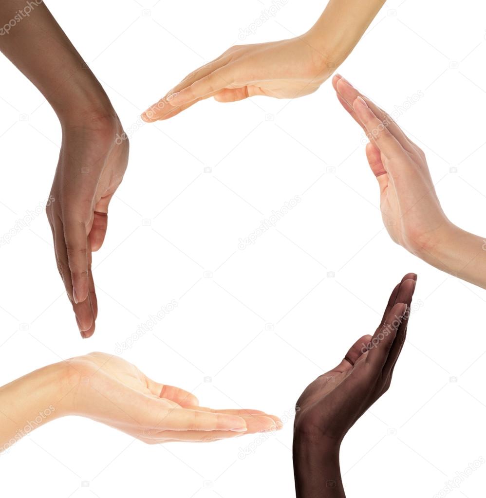 Multiracial human hands making a circle