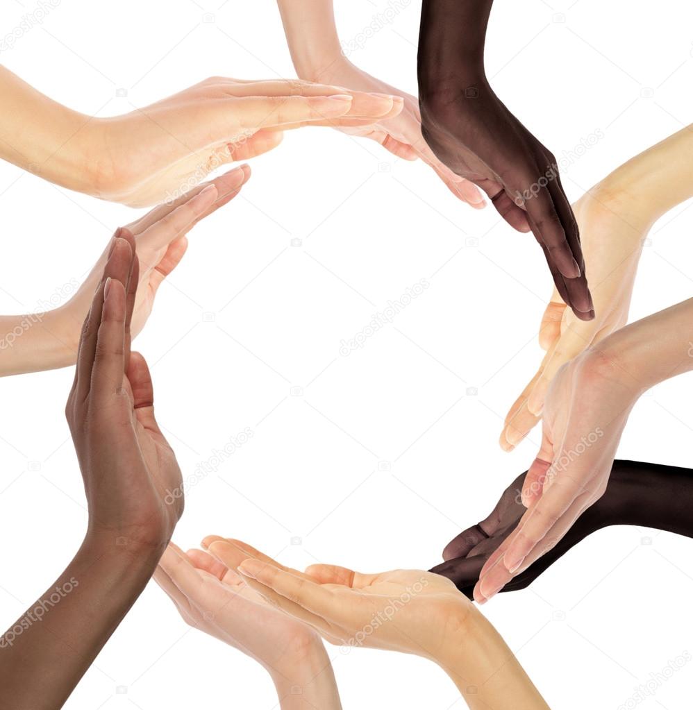 Multiracial human hands making a circle