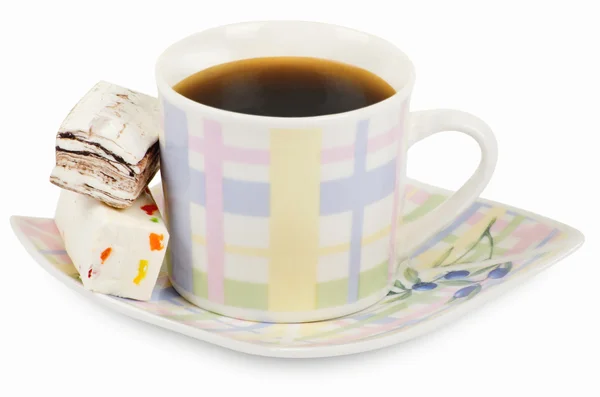 Šálek kávy s sladkosti — Stock fotografie