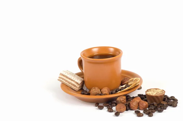 Tazza di caffè con ingredienti — Foto Stock