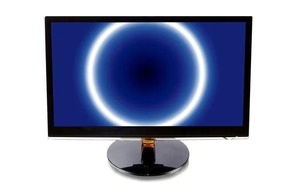 Monitor per computer con pulsante di accensione blu sullo schermo — Foto Stock