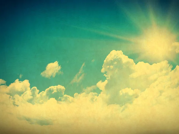 Retro cloudy sky with sun — Stock Photo, Image