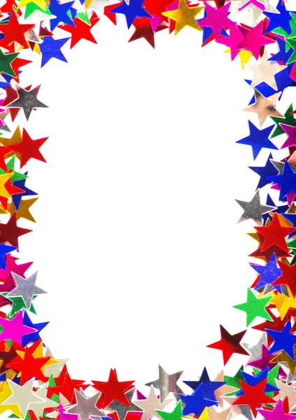 Star shaped confetti of different colors frame — Stock Photo, Image