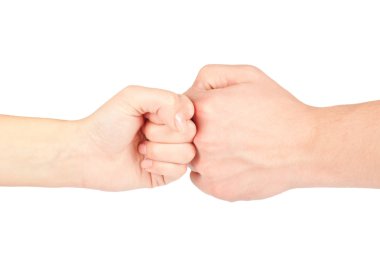 iki eli üzerine beyaz izole