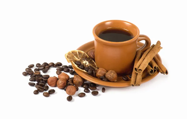 Koffie met ingrediënten — Stockfoto