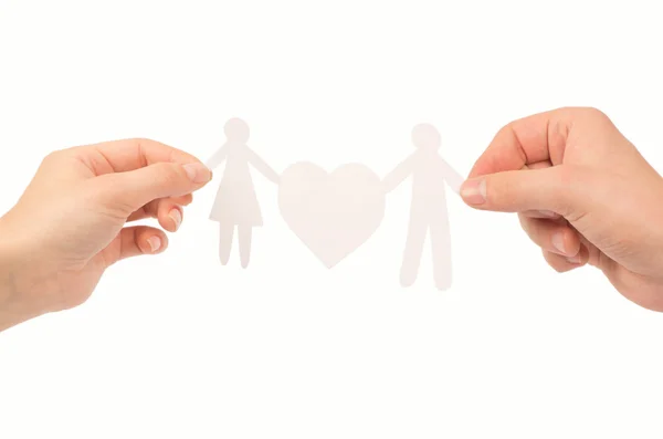 Paper family in hands isolated — Stock Photo, Image