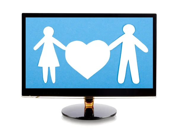 Paper family in monitor — Stock Photo, Image
