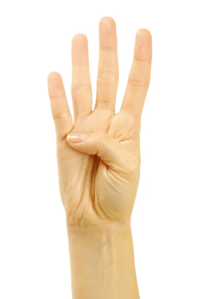 Hand showing four — Stock Photo, Image