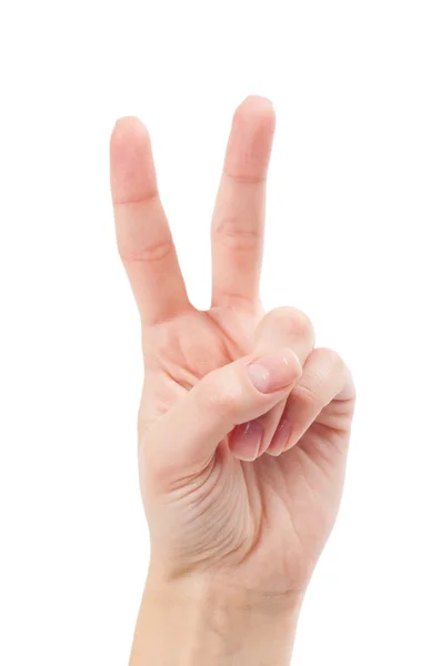 Hand with two fingers up in the peace or victory symbol Royalty Free Stock Images