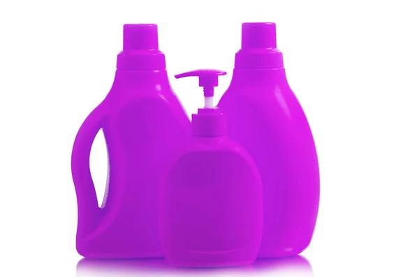 Purple plastic bottles — Stock Photo, Image