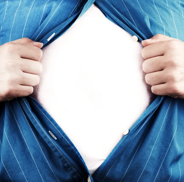 Business man tearing off his shirt — Stock Photo, Image