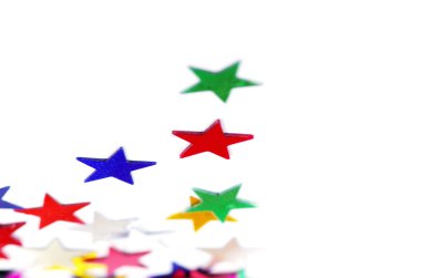 Noel süslemeleri beyaz bac karşı renkli konfeti yıldız