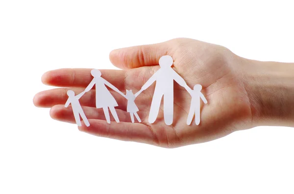 Família de papel na mão humana — Fotografia de Stock