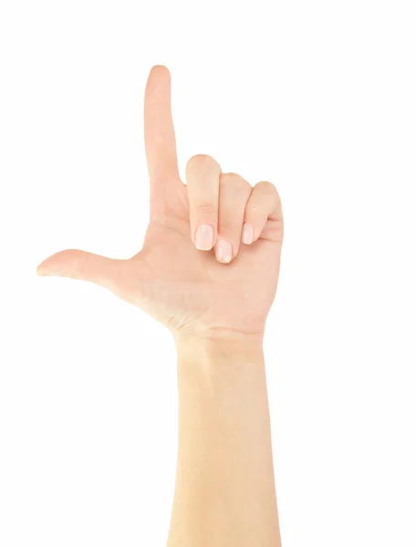 Hand pekar, röra eller trycka på — Stockfoto