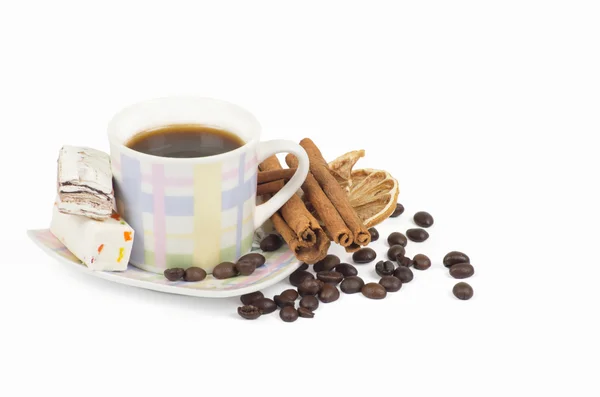 Cup of coffee with ingredients — Stock Photo, Image