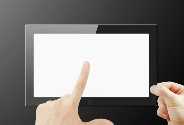 Apontando o dedo no tablet pc — Fotografia de Stock