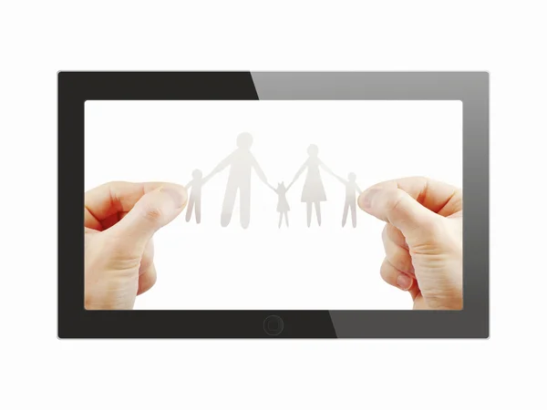 Zwarte tablet pc met papier familie — Stockfoto