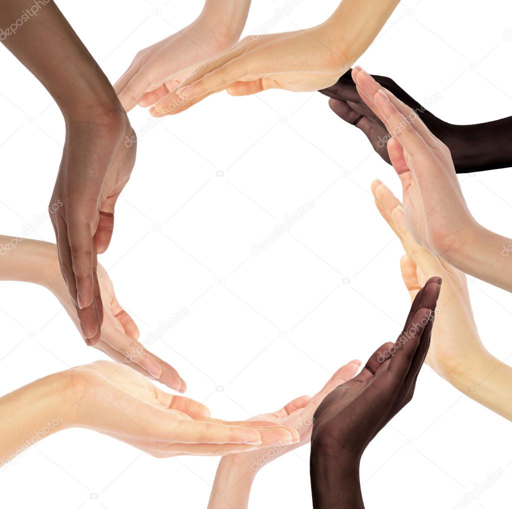 Conceptual symbol of multiracial human hands