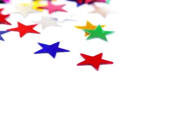 Noel süslemeleri beyaz bac karşı renkli konfeti yıldız