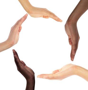 Conceptual symbol of multiracial human hands clipart