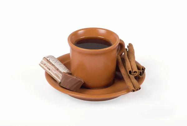 Tazza di espresso italiano con cannella — Foto Stock