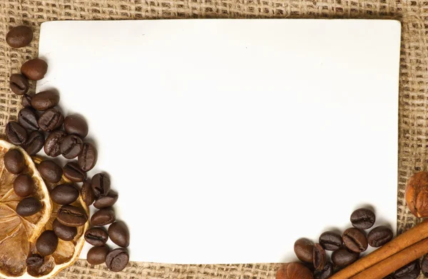 Papier, coffee bean, kaneel, citroen — Stockfoto