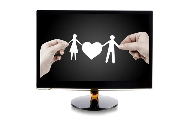 Monitor with paper family — Stock Photo, Image