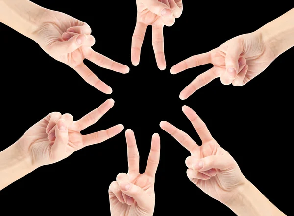 Hands of teamwork forming star — Stock Photo, Image