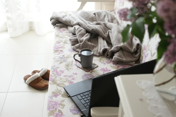 Working from home on the couch — Stock Photo, Image