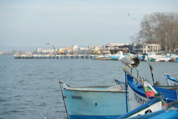 Рыбалка лодки на берегу — стоковое фото