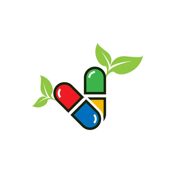 Kräuterkapsel Pille Blatt Medizin Medikament Logo Vektor Symbol Download Eps — Stockvektor
