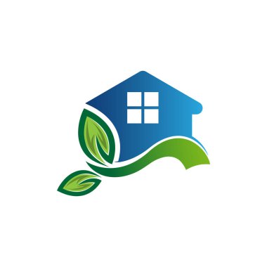 Yeşil yapraklı ev işareti, vektör illüstrasyonu. EPS 10