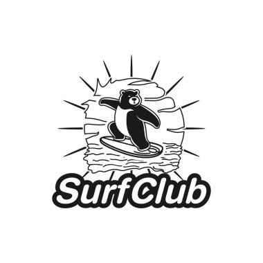 Sörf Ayısı çizimi, tipografi, tişört grafikleri, vektörler. EPS 10