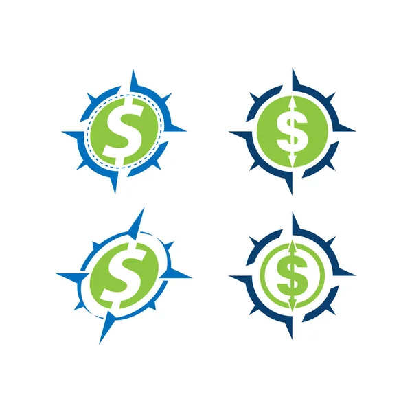 Icône Boussole Avec Signe Dollar Bourse Mondiale Logo Affaires Transferts — Image vectorielle