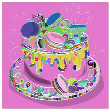 Renkli kek illüstrasyonu. Renkli bir arkaplanda pasta. Kutlama için pasta..