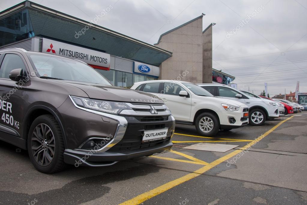 PRAGUE, THE CZECH REPUBLIC, 12.03.2016 - Mitsubishi Outlander in front of car store Mitsubishi